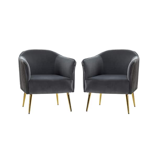 JAYDEN CREATION Juliis Grey Barrel Chair with Metal Legs (Set of 2)