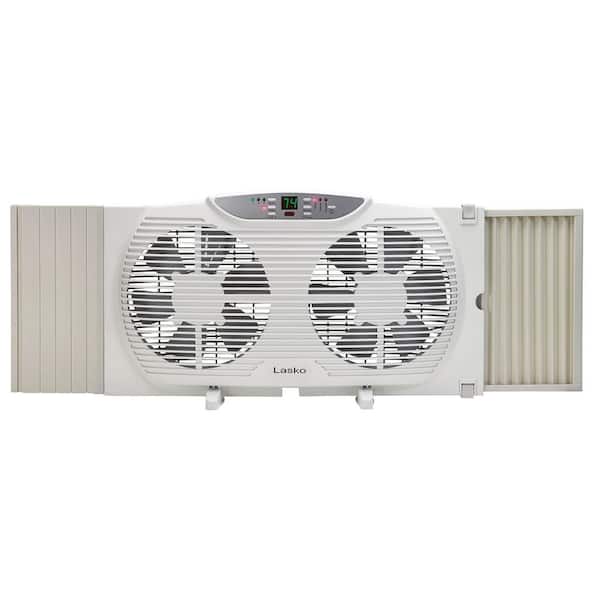 Lasko 9 in. Remote Control Electronically Reversible Twin Window Fan with Thermostat