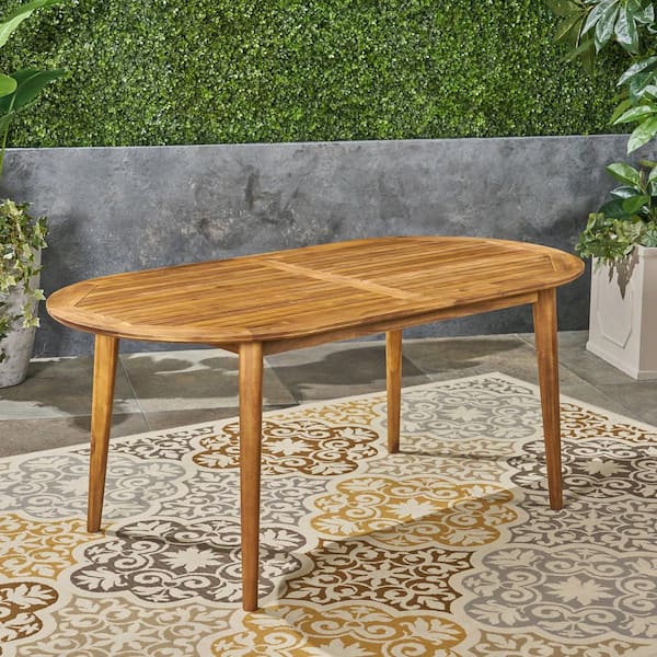 Harper & Bright Designs Teak Oval Acacia Wood Outdoor Dining Table