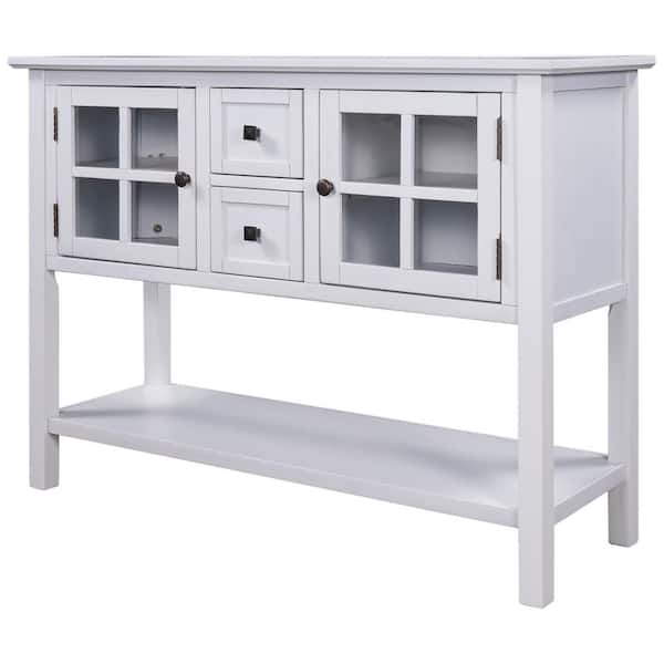 ATHMILE 45 in. White Modern Rectangle Wood Console Table with 2-Drawers, 2-Cabinets and 1-Shelf
