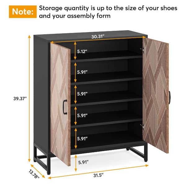 Tribesigns 48.03-in H 3 Tier 24 Pair Oak/Black Engineered Wood Shoe Cabinet | HOGA-NY045