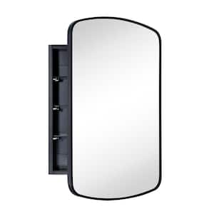 18 in. W x 27 in. H Arched Recessed and Surface Mount Metal Framed Bathroom Medicine Cabinet with Mirror in Matt Black