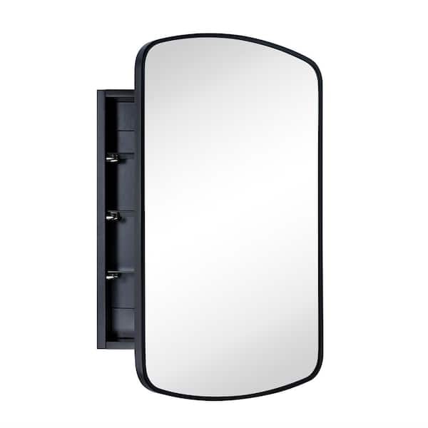 TEHOME 18 in. W x 27 in. H Arched Recessed and Surface Mount Metal Framed Bathroom Medicine Cabinet with Mirror in Matt Black