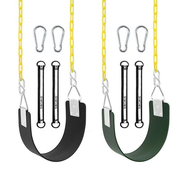2-Pack Green and Black Swing Seat with 66 in. Anti-Rust Chains, Metal Triangle Ring, Snap Hooks, 300 lb. Capacity