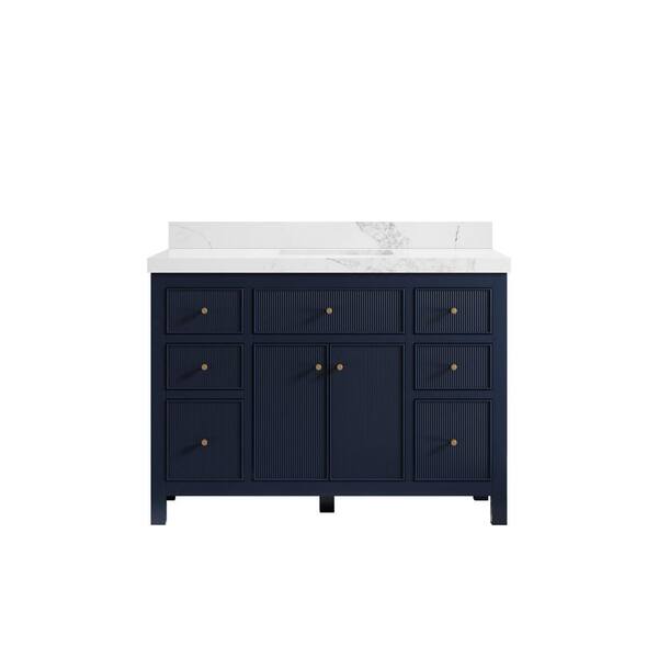 Willow Collections Sonoma 48 in. W x 22 in. D x 36 in. H Bath Vanity in Navy Blue with 2 in. Calacatta Nuvo Top