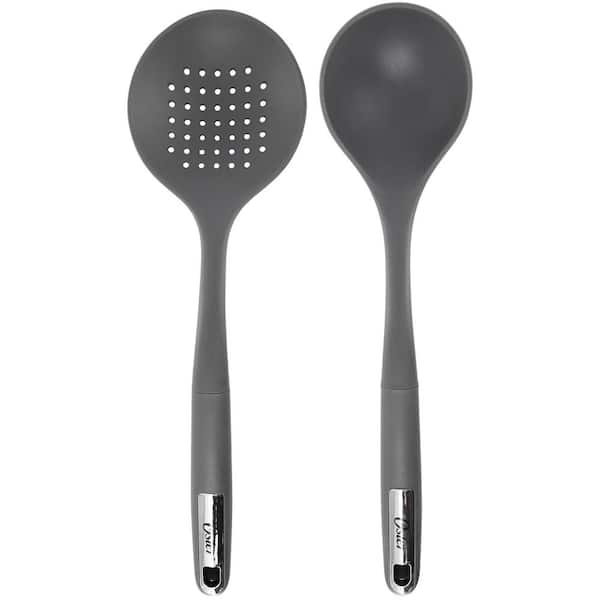 Oster Ridgecrest 2-Piece Silicone Kitchen Tool Skimmer and Ladle Set in Gray