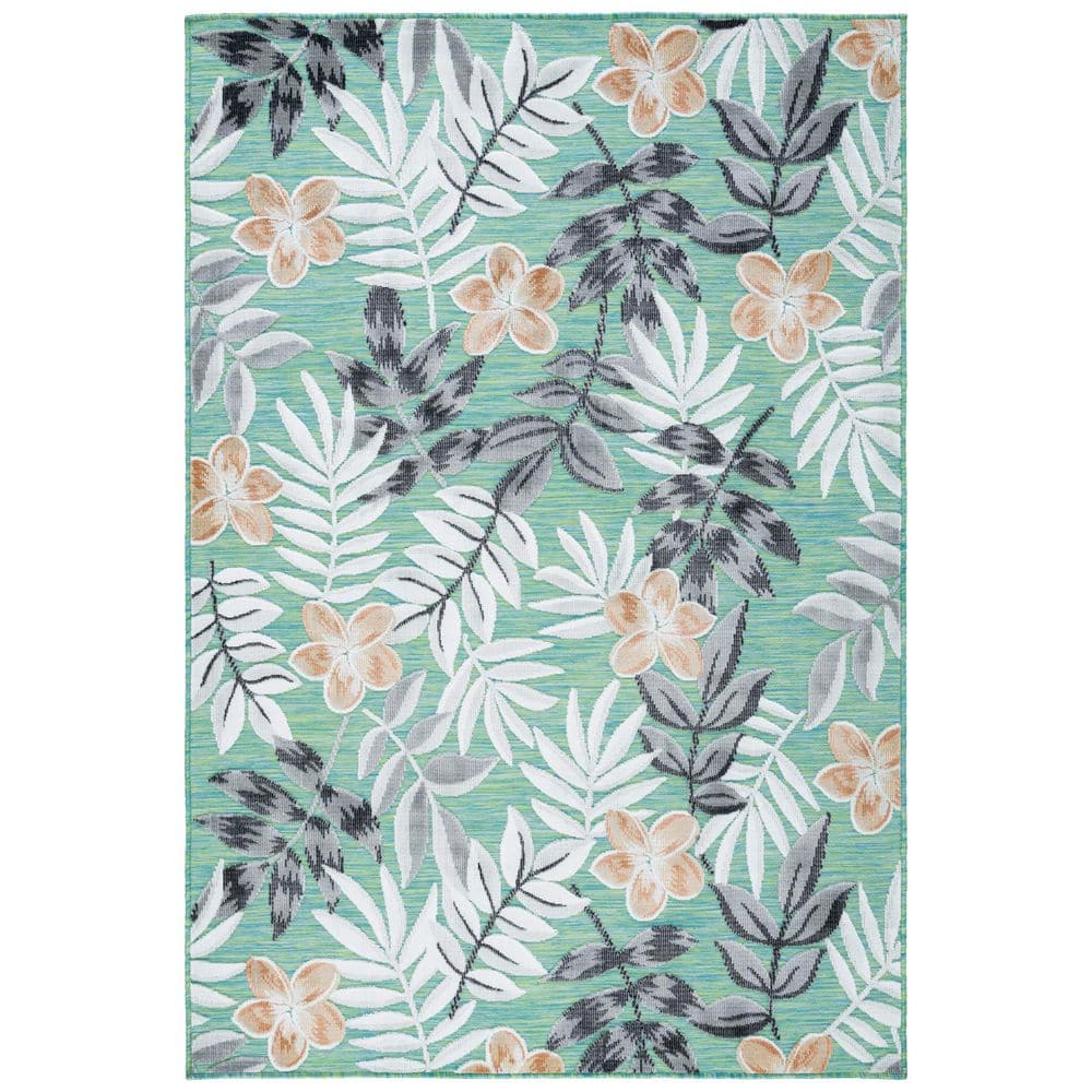 Outdoor Tropical Striped Rug, Blue/Green, 6-ft x 9-ft.