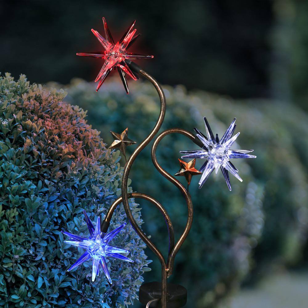 Patriotic Solar Triple Starburst Garden Stake with LED Lights