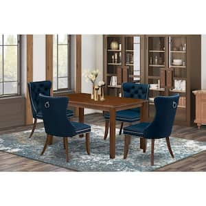 5-Piece Antique Walnut Finish Solid Wood Top - Rectangular Dining Room Set - Seats 4