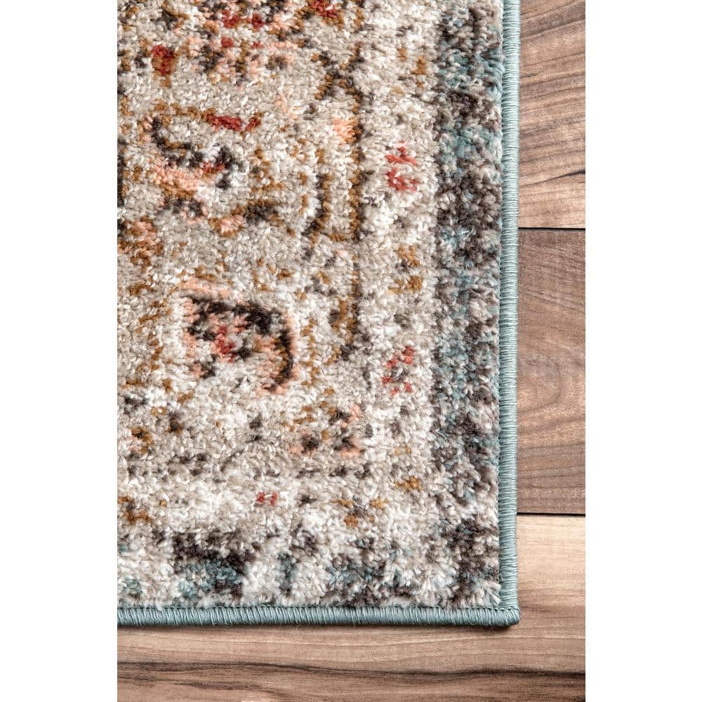 Beige Round Tufted Medallion Synthetic Area Rug, 5'