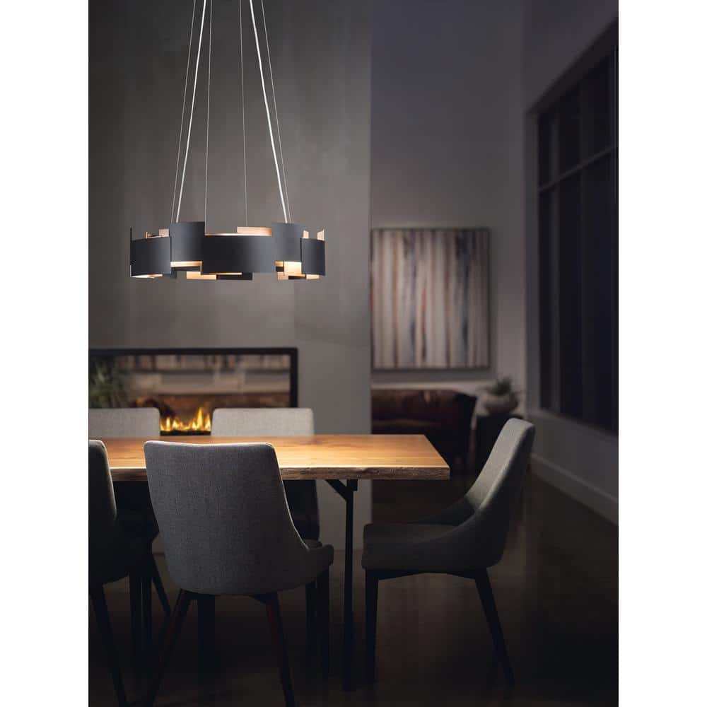 Satin Nickel 26.5" Modern LED Drum Pendant with Black Shade