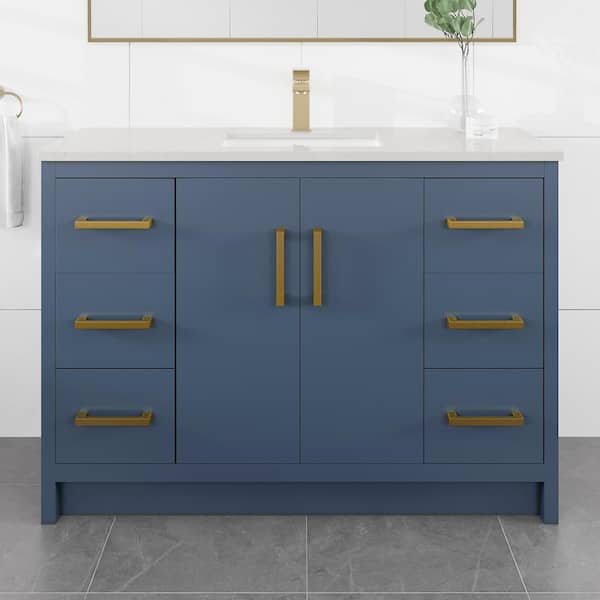 Eviva Curio 48 in. Single Sink Dark Blue Bath Vanity with White Carrara Quartz Top (Assembled)