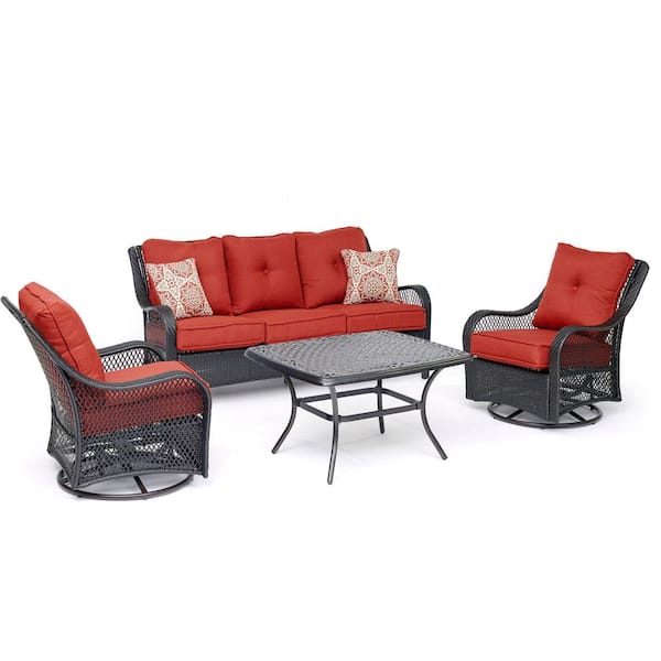 Hanover Orleans 4 Piece Steel Patio Conversation Set With Autumn Berry Cushions 2 Swivel Gliders Sofa And Coffee Table Orl4pcctsw2 Bry The Home Depot Hanover Orleans 4 Piece Steel Patio, Hanover Outdoor Furniture Orleans 4 Piece Wicker Patio Conversation Set