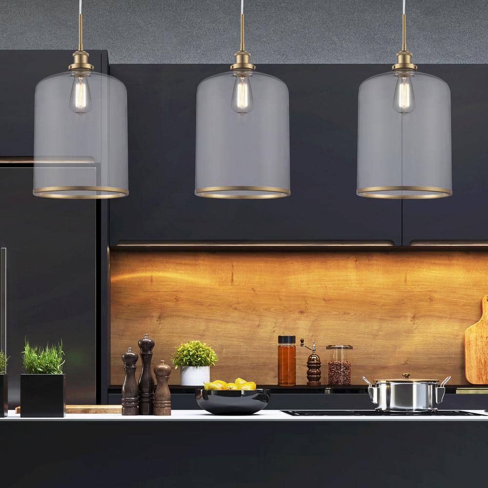 Antique Gold Glass Jar Pendant Light with LED