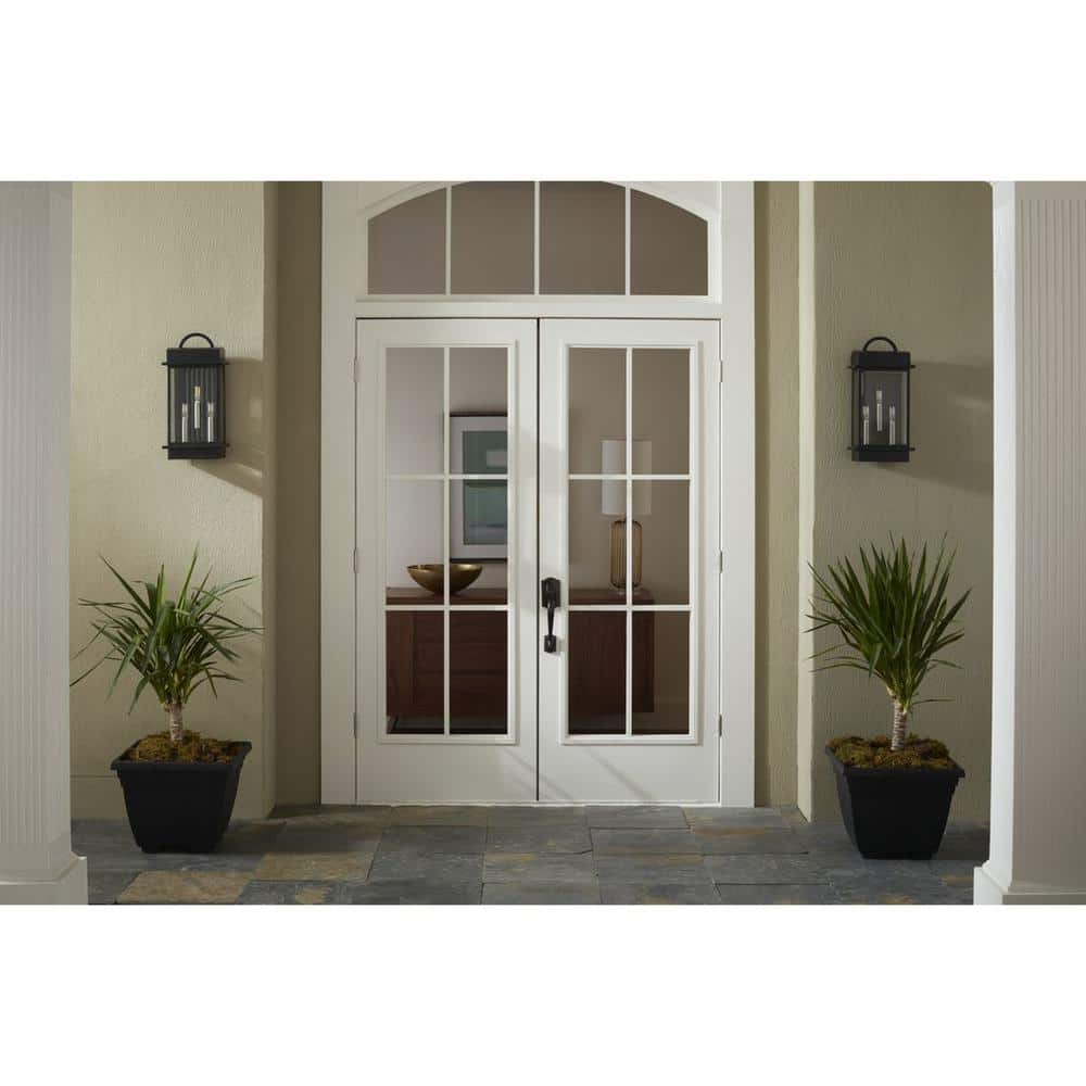 Santee Black Steel 3-Light Outdoor Wall Lantern with Beveled Glass