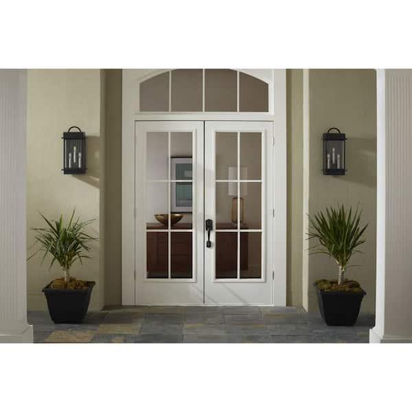 Santee Collection 3-Light Matte Black Clear Beveled Glass Farmhouse Outdoor Large Wall Lantern Light