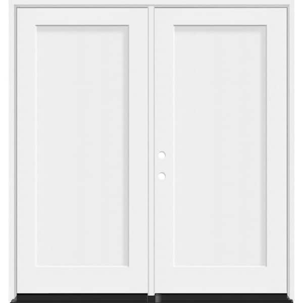 Legacy 72 in. x 80 in. 1 Panel Shaker RHIS Unfinished White Fiberglass Double Prehung Front Door w/4-9/16 Jamb