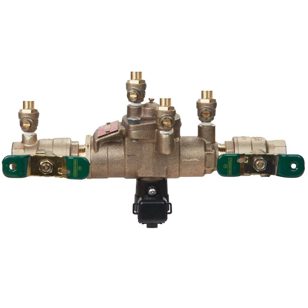 Watts 3/4 IN Bronze Reduced Pressure Zone Backflow Preventer Assembly, Quarter Turn Shutoff Valves, Tee Handles, Flood Sensor -  0960252