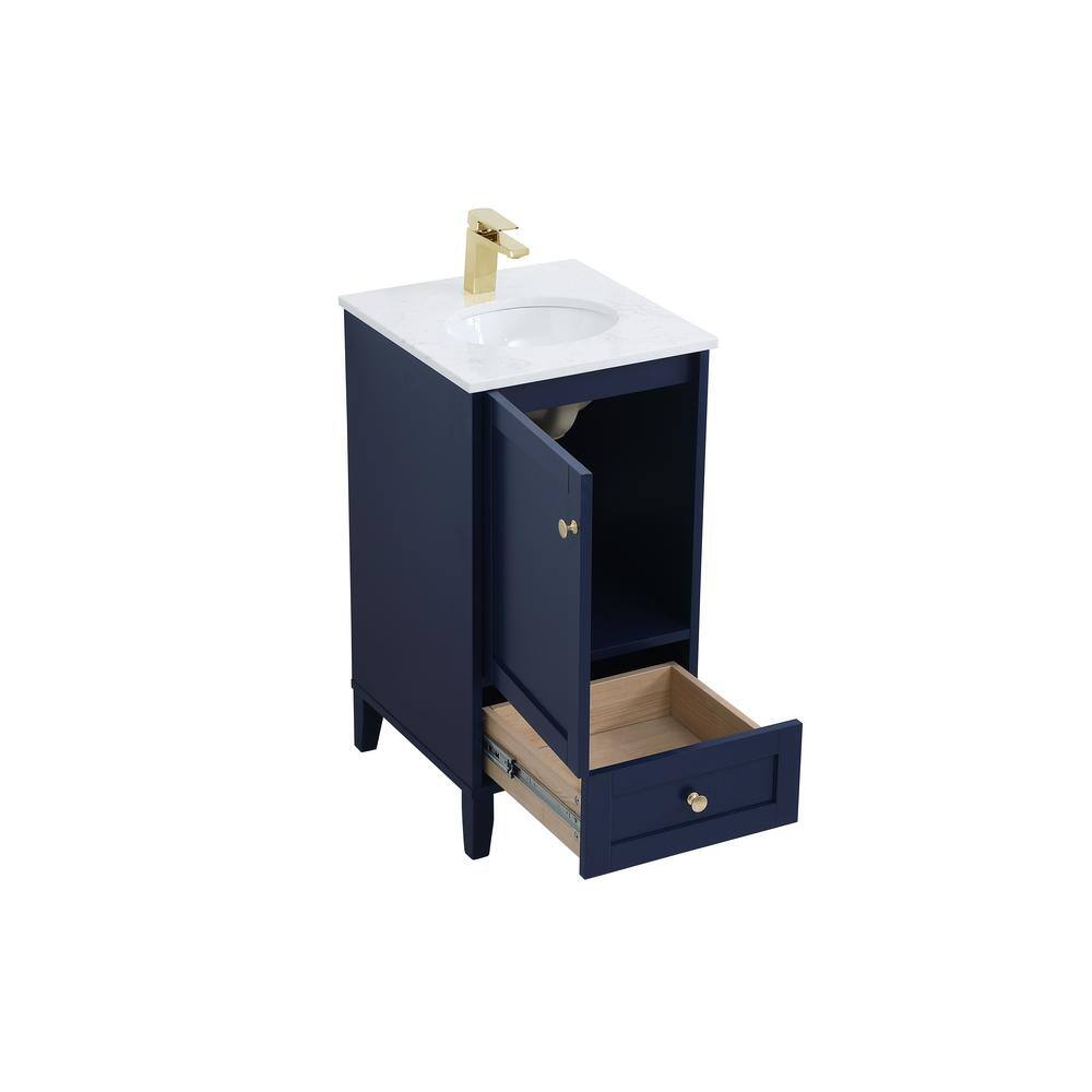 Blue Steel and Wood Single Bathroom Vanity with Gold Knobs