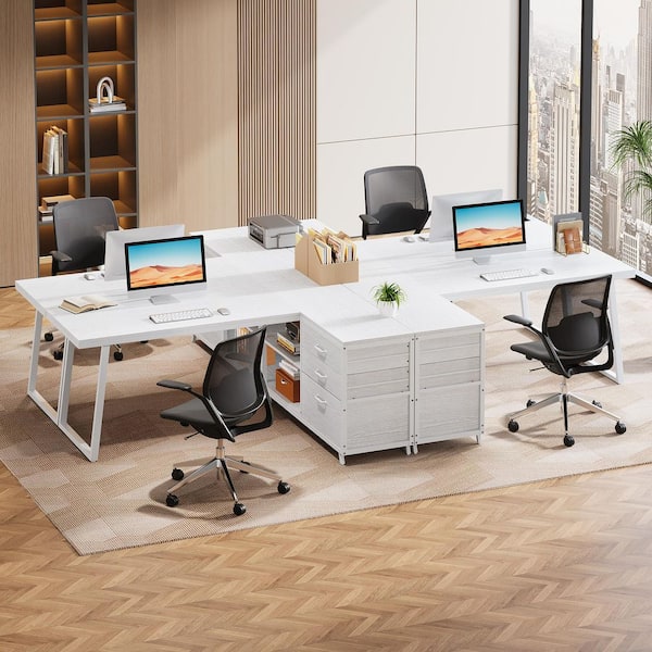 BYBLIGHT Lanita 53.1 in. Reversible L Shaped Desk White Engineered