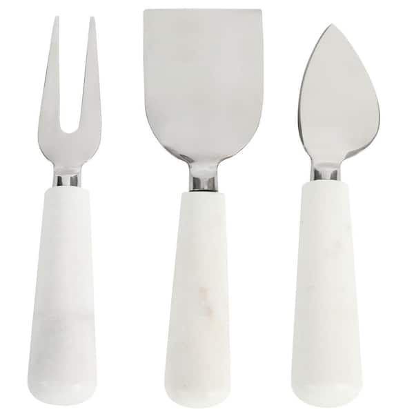Laurie Gates California Designs Marble and Stainless Steel 3-Piece Cheese Knife Set in White