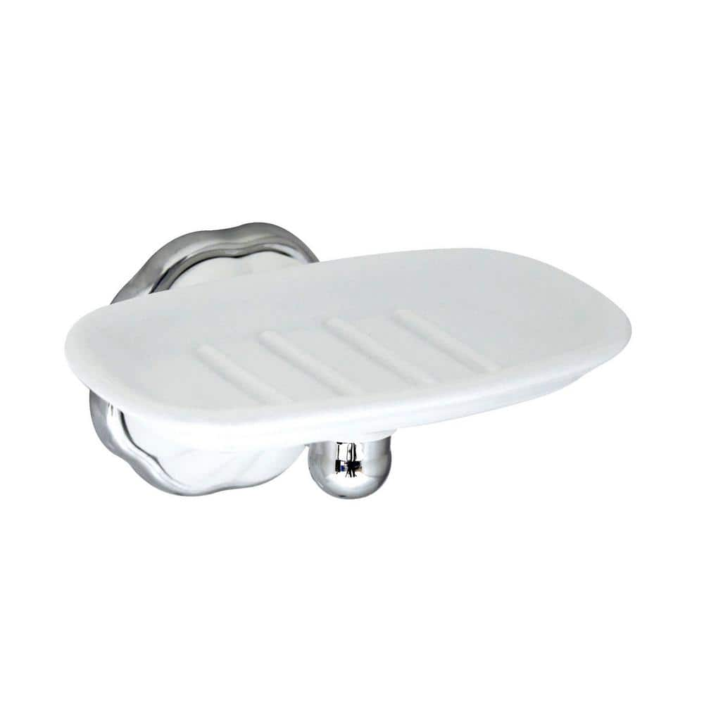 MODONA Flora Porcelain Soap Dish in White Porcelain and Polished Chrome, White Porcelain & Polished Chrome