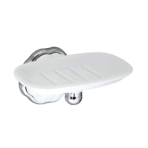 Flora Porcelain Soap Dish in White Porcelain and Polished Chrome