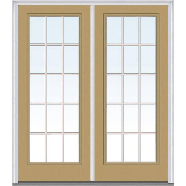 MMI Door 64 in. x 80 in. Tan Internal Grilles Right-Hand Inswing Full Lite Clear Glass Painted Steel Prehung Front Door
