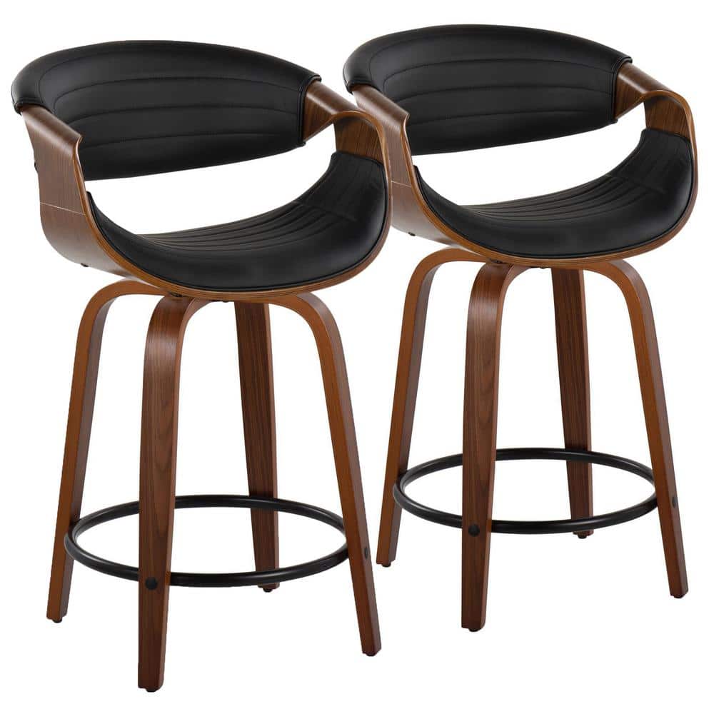 Walnut and Black Swivel Upholstered Counter Stool Set
