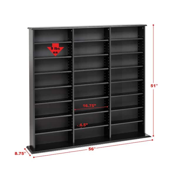 Prepac Black 3-Column Tall Cabinet, CD Rack Storage Cabinet