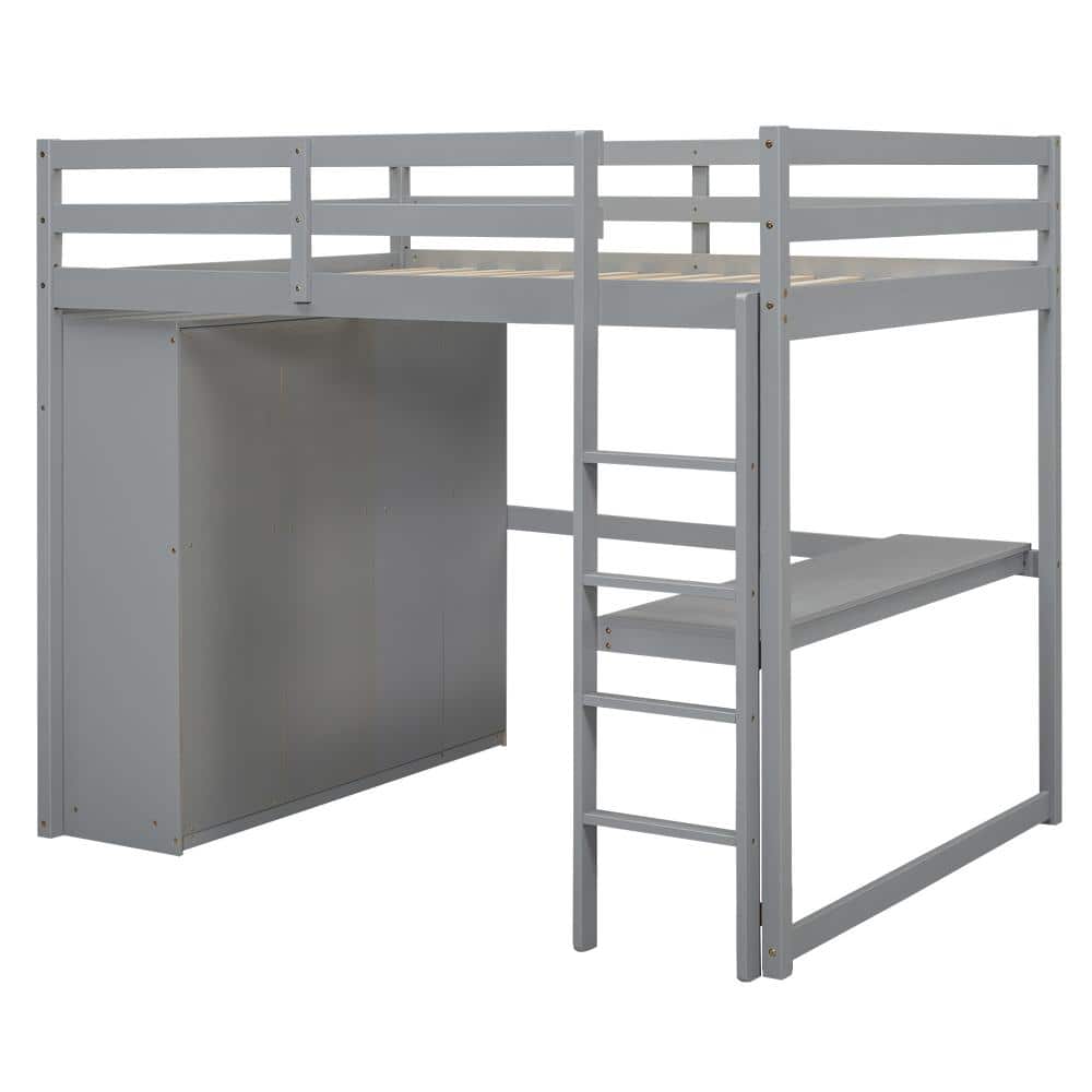 Gray Full Wood Loft Bed with Built-in Wardrobe, Desk, Storage Shelves and Drawers durable construction price history on PriceWatchPro