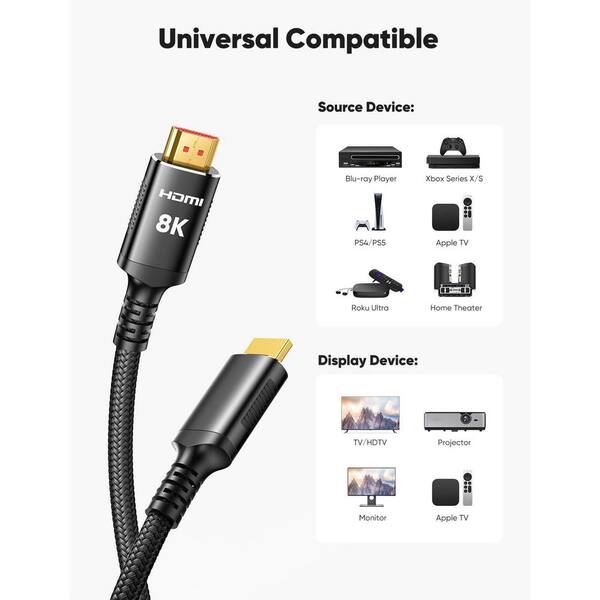 Yichuhaoxi 10 ft. RG6 Shielded Gold Plated HDMI Cable Wire Black