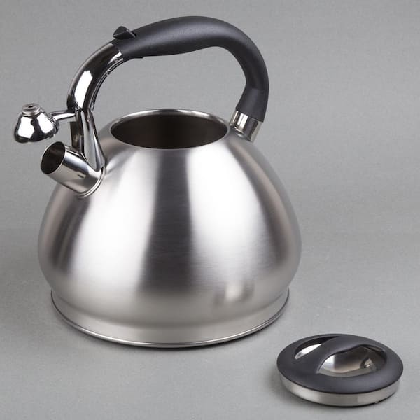 Heavy Duty Tea Kettle Stovetop Whistling Teakettle Teapot, seamless bottom,  Stainless Steel 304, Walnut color handle, Brushed finish