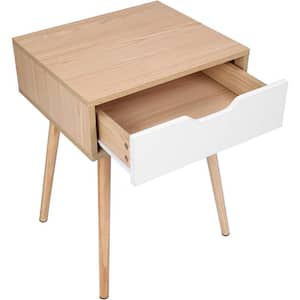 White 1-Drawer Nightstand with Tan 24.41 in. H x 18.12 in. W x 15.75 in. D