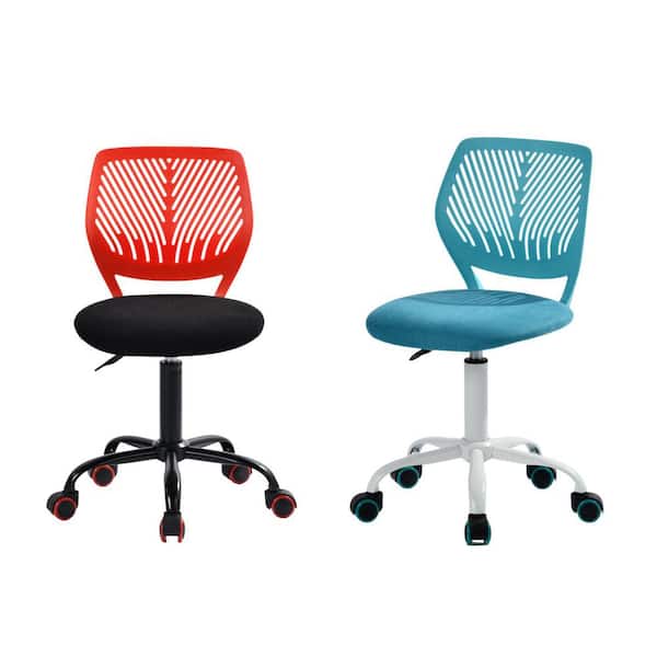 Homy Casa Carnat Kids Desk Chair (Set of 2), Adjustable Swivel Chair w/ Cushioned Seat and Lumbar Support, Red and Blue, for Study