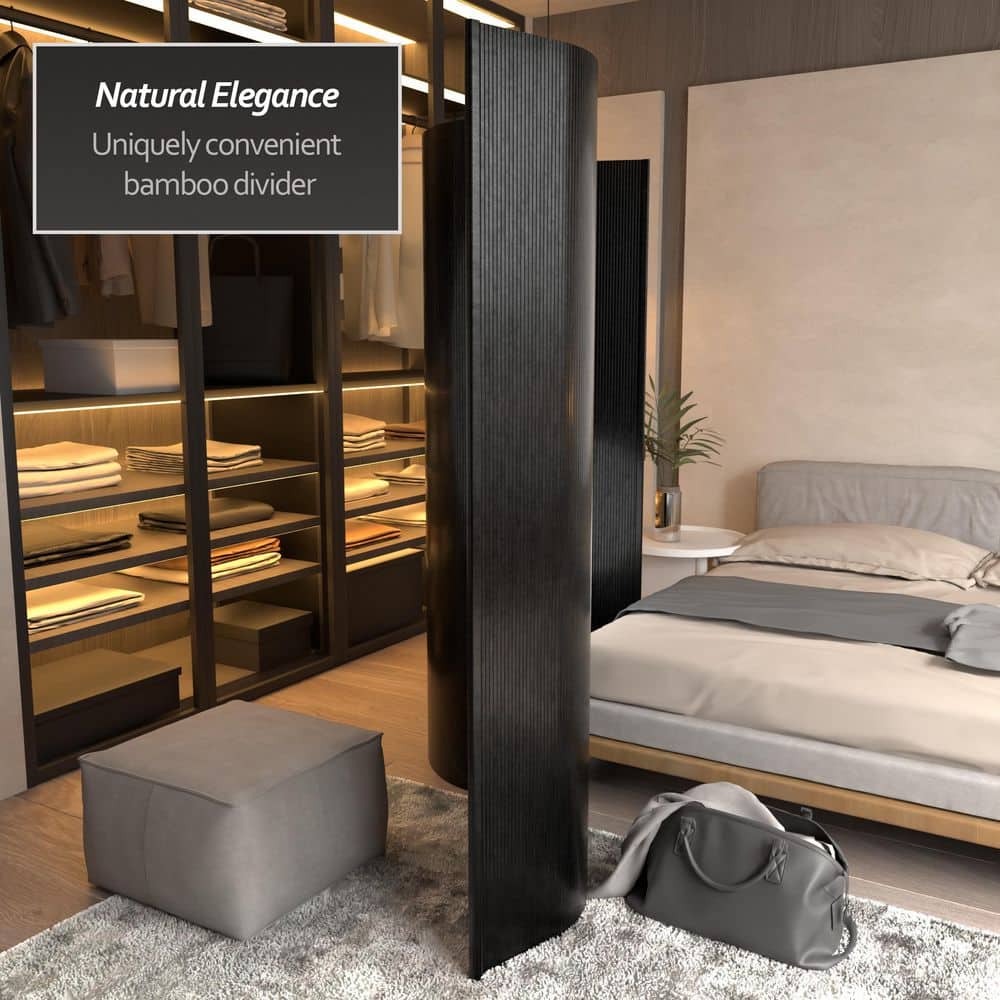 Black Painted Bamboo Wave Room Divider, 72.25" H x 98" W