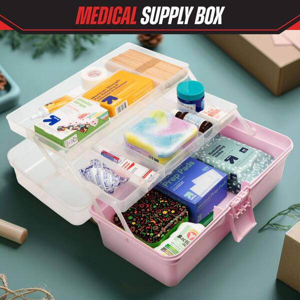 thumbnail image 2 of Stalwart Rack-Style Tool Box With 4 Removable Organizers – 18 Compartments Each, Pink Storage For Tools & Crafts 2 of 14