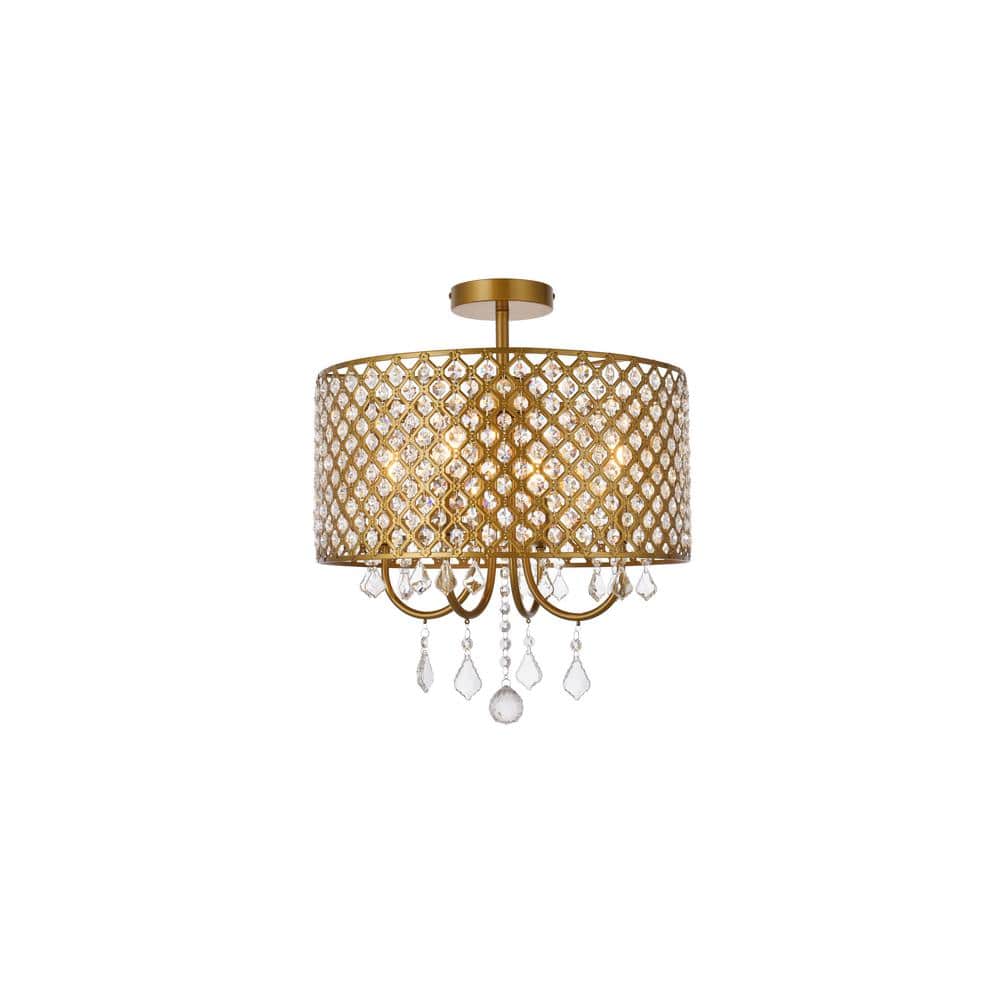 Timless Home 17 in. 4-Light Transitional Brass Flush Mount with No Bulbs In
