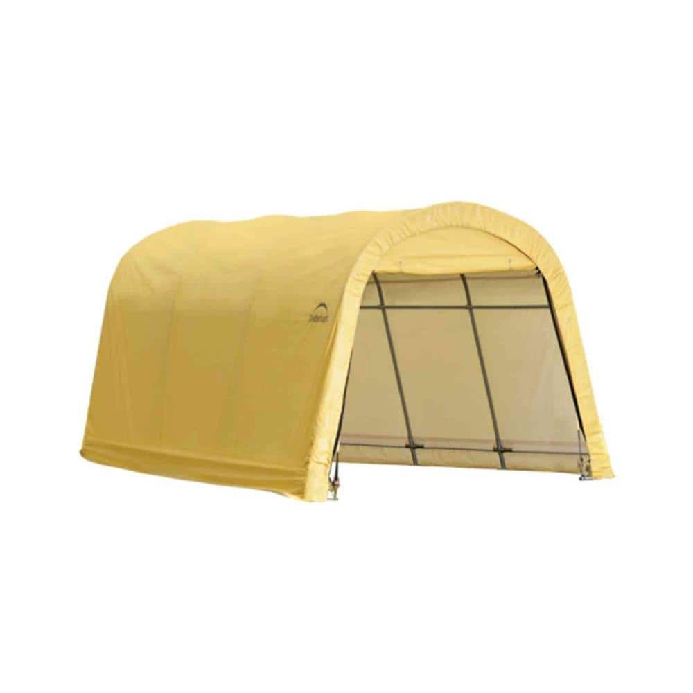 ShelterLogic 10 ft. W x 15 ft. D x 8 ft. H Steel and Polyethylene Garage without Floor in Sandstone with Corrosion-Resistant Frame, Beige/Cream -  62689