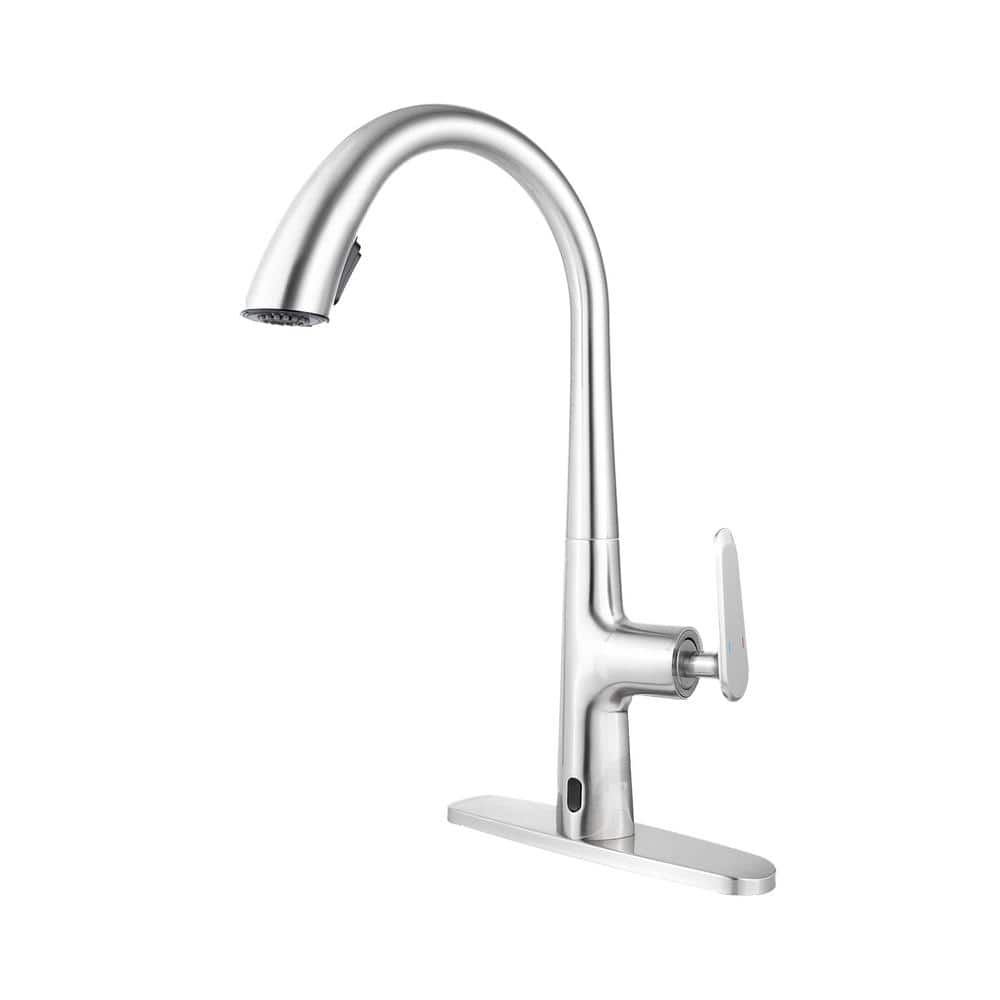  Touchless Sensor Single Handle Pull Down Sprayer Kitchen Faucet in Brushed Nickel