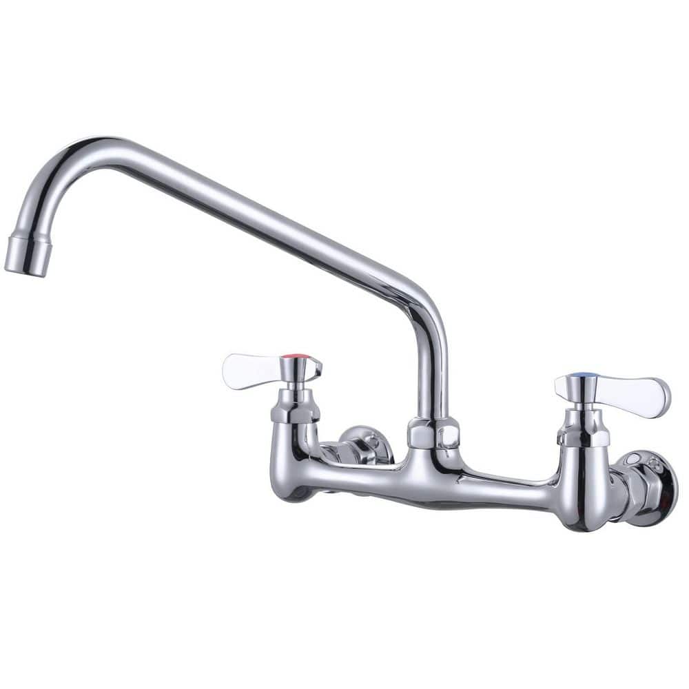 Double Handle Wall Mounted Standard Kitchen Faucet, Commercial Faucet with 12 in. Long Spout in Polished Chrome price history on PriceWatchPro