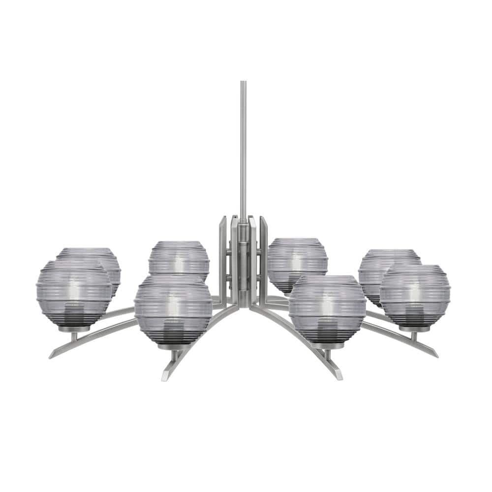 Siena 8-Light Graphite Chandelier, Round Chandelier with Smoke Ribbed Glass