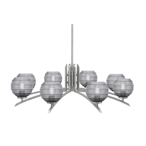 Unbranded Siena 8-Light Graphite Chandelier, Round Chandelier with Smoke Ribbed Glass Shades, No bulb Included