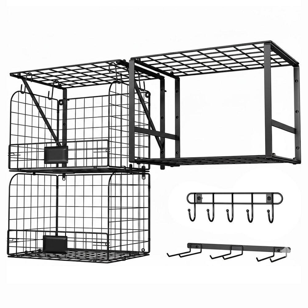 Heavy Duty Metal Wall Rack with Wire Baskets, Garden Tool Rack, Hook Organizer for Garage Storage, Set price history on PriceWatchPro