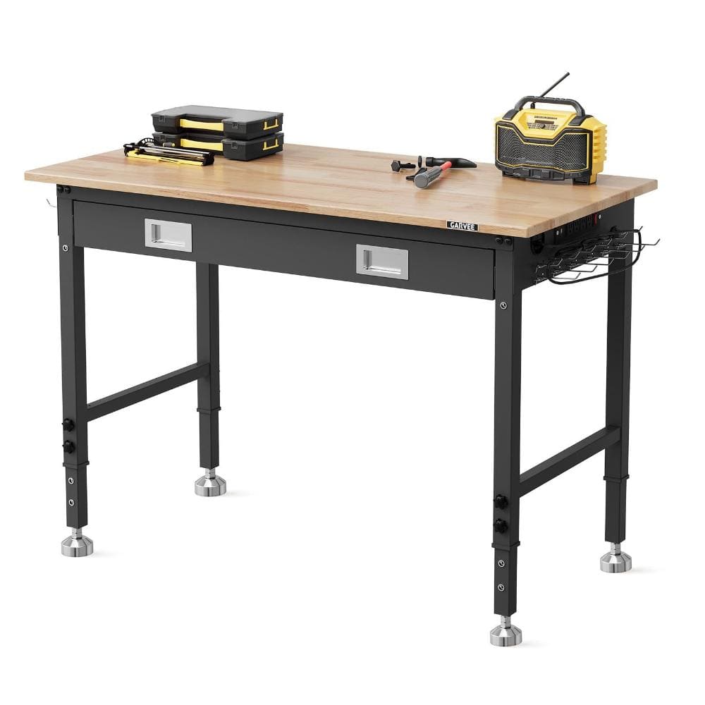 48 in. x 24 in. Adjustable Height Rubberwood Workbench with Drawer, Pegboard and Power Outlets price history on PriceWatchPro