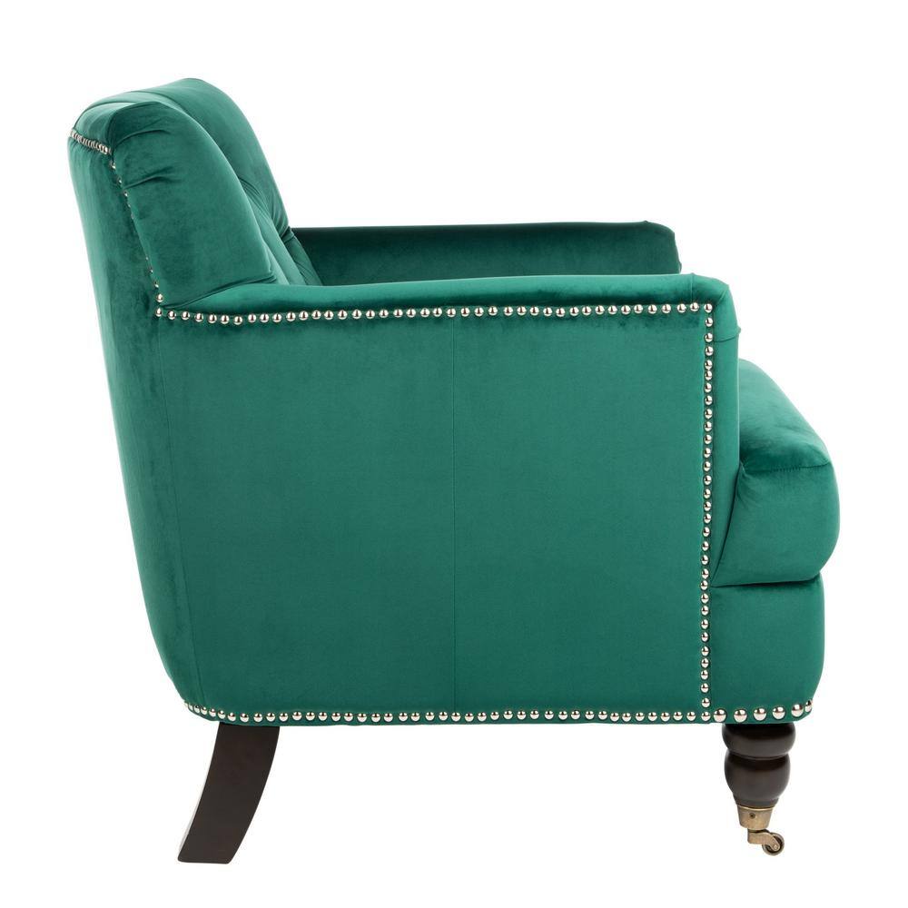 Emerald Velvet Tufted Club Chair with Espresso Wood Legs