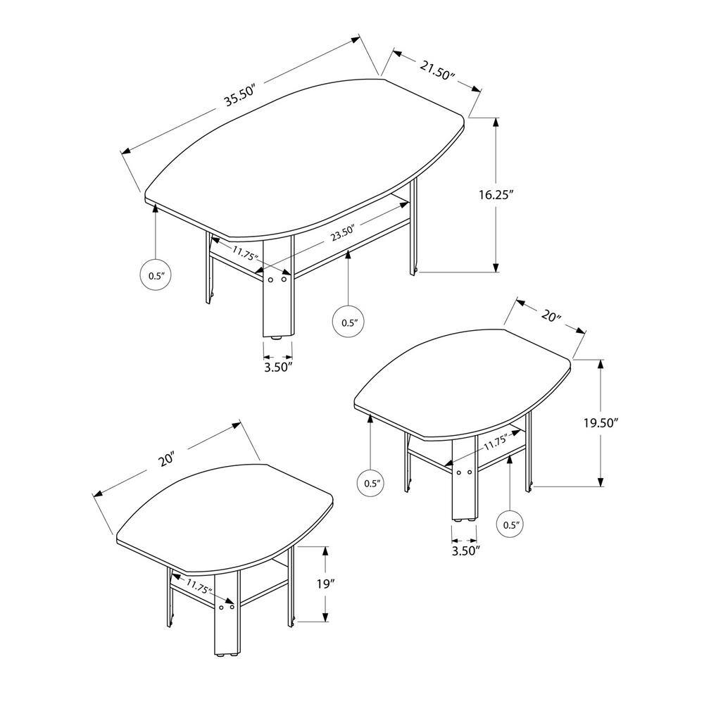 Gray Composite 3-Piece Modern Coffee and End Table Set