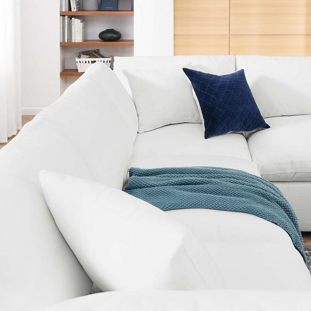 Pure White Luxe Linen 6-Piece Oversized Sectional Sofa with Down Fill
