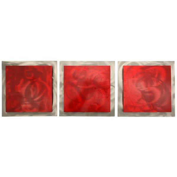 Filament Design Brevium 12 in. x 38 in. Red Essence Metal Wall Art (Set of 3)