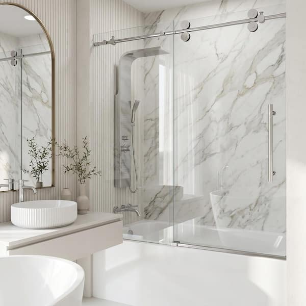 VIGO Elan 60 in. W x 66 in. H Sliding Frameless Tub Door with